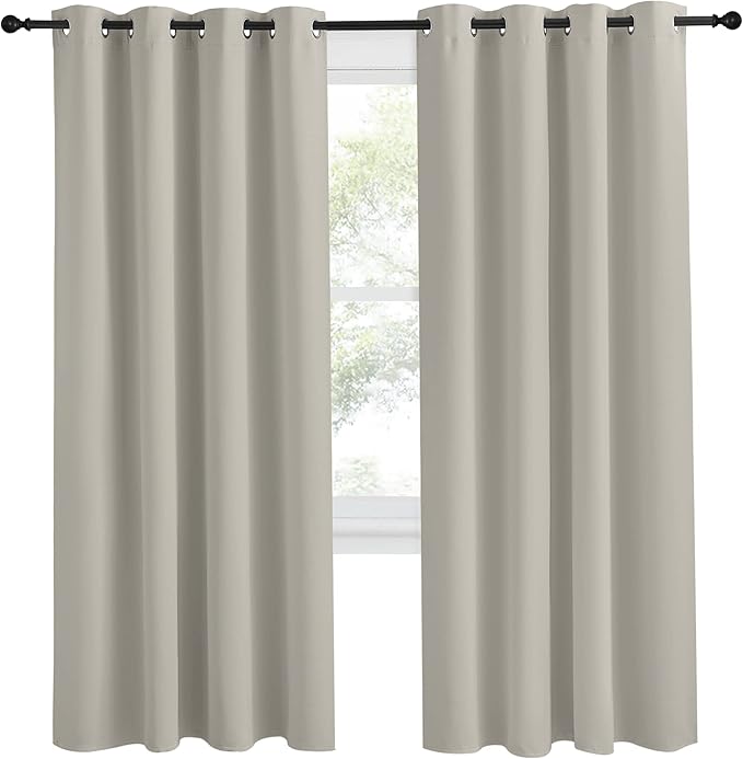 NICETOWN Blackout Natural Curtain for Living Room, 1 Panel, W55 x L78, Thermal Insulated Solid Grommet Sound Reducing Energy Saving Window Drape for Bedroom/Dining Room - Image 2