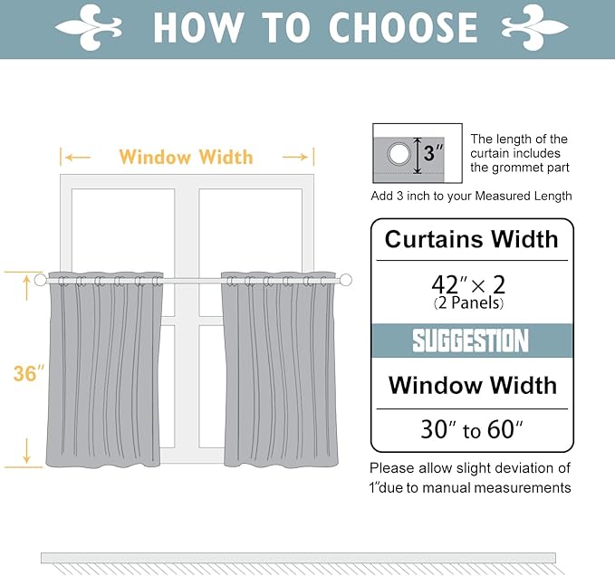 ChrisDowa Small Window Curtains 36 inches Long for Bedroom - Grommet Short Thermal Insulated Room Darkening Curtains for Kitchen (2 Panels, Aqua, 42 x 36 Inch) - Image 5