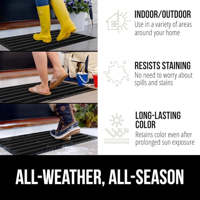 GORILLA GRIP 100% Waterproof All-Season WeatherMax Doormat US Designed Natural Rubber, Stain and Fade Resistant, Low Profile Indoor Outdoor Door Mats, Easy Clean Patio Mat, 17x29, Black Stripe - Image 3