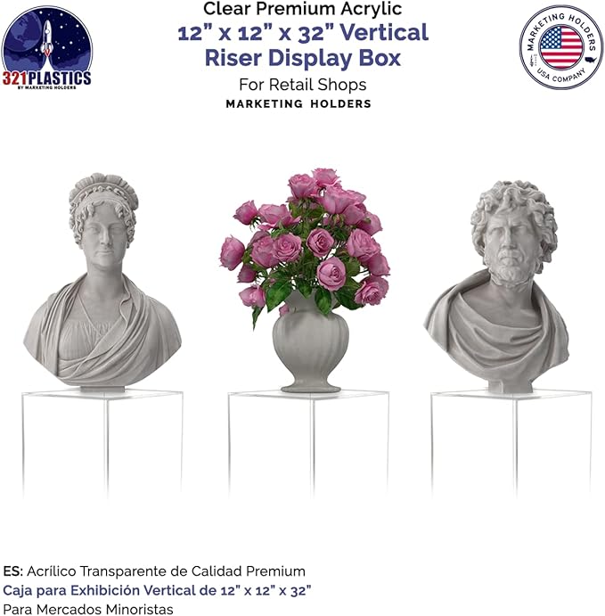 Marketing Holders Clear Acrylic Display Riser 12" x 12" x 32" No Lid Platform Display Art Sculpture Flower Pedestal Collectible Cube Acrylic Showcase Stand Expo Event Wedding Reception - Image 4