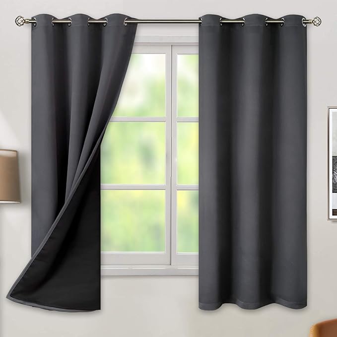 BGment Dark Grey Blackout Curtains for Bedroom - Black Out Curtains 63 Inch Long Thermal Insulated Grommet Total Room Darkening Window Drapes for Living Room, 2 Panels, 42 x 63 Inch by BGment