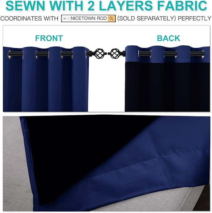NICETOWN 100% Blackout Curtains with Black Liners, Thermal Insulated 2-Layer Lined Drapes, Energy Efficiency Small Window Draperies for Dining Room (Royal Blue, 2 Panels, 52 inches W by 45 inches L) - Image 5