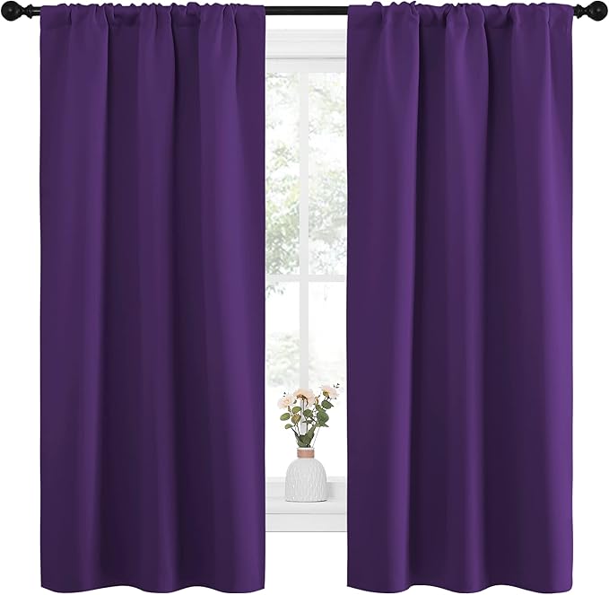 NICETOWN Bedroom Curtain Panels for Kids Room, Triple Weave Home Decoration Thermal Insulated Solid Blackout Curtains & Drapes for Nursery (Set of 2, 34-inch x 63-inch, Royal Purple) - Image 2