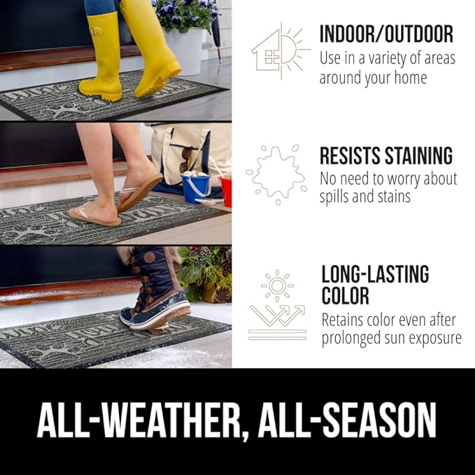 GORILLA GRIP 100% Waterproof All-Season WeatherMax Doormat US Designed Natural Rubber, Stain and Fade Resistant, Low Profile Indoor Outdoor Door Mats, Easy Clean Patio Mat, 17x29, Stone Paws - Image 4