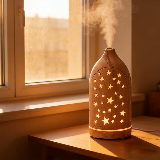 Essential Oil Diffuser,7.1''x3.5'' Diffusers with 3 Aromatherapy Oils Set,Small 200ml Desk Humidifier with 7 LED Colors Night Lights,Waterless Auto-Off for Office Home Decor Gift (Star) - Image 3
