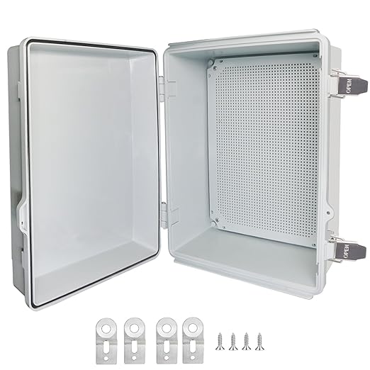 Waterproof Junction Box, ABS Plastic Electrical Box with Stainless Steel Latch, Hinged Cover Electric Project Enclosure Box with Mounting Plate, Wall Brackets 15.7"x11.8"x7.1 by LuSumtly