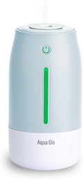 Aqua Glo Personal Humidifier – Ultrasonic Cool Mist, Rechargeable Battery for 15 Hours Use, 2-Cup Water Tank, Quiet Operation. Ideal for Travel, Office, Bedroom, Plants, and Home. Blue Mist by Airvana