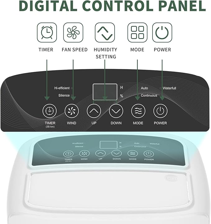 Shinco 40 Pints Dehumidifier for Home and Basements, 2000 Sq.Ft Dehumidifiers with Drain Hose, Auto or Manual Drainage, Auto Defrost, Quietly Remove Moisture, Intelligent Humidity Control, 24HR Timer - Image 3