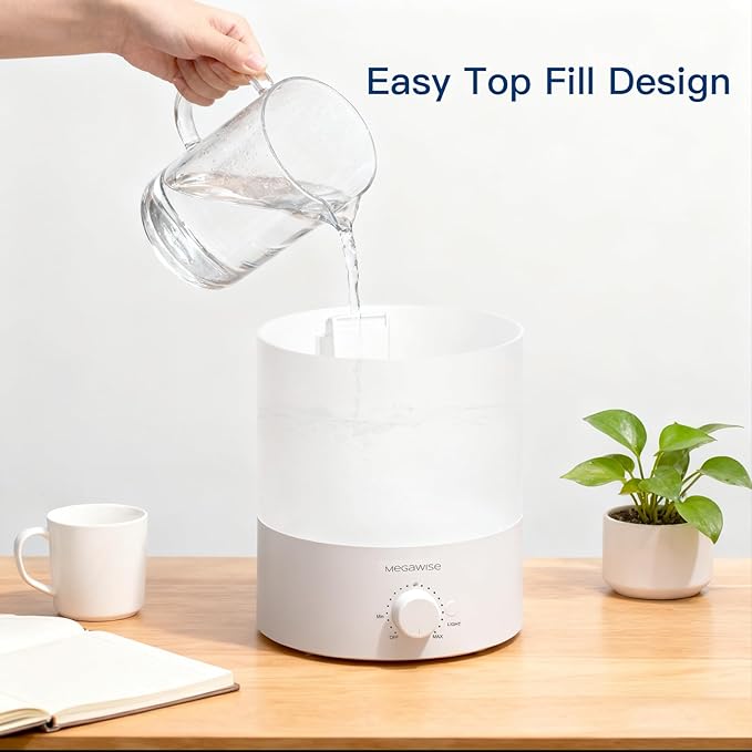 MEGAWISE 1.5L Cool Mist Humidifier for Bedroom, Home, Office, and Plants, Essential Oil Diffuser with Adjustable Mist Output, 25dB Quiet Ultrasonic, Up to 10 Hours, Easy to Clean - Image 6