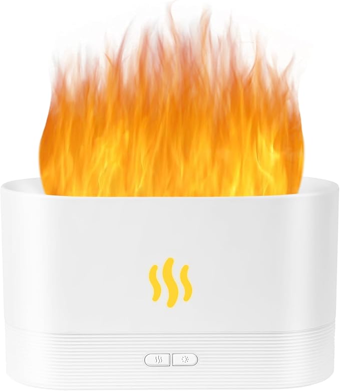 Flame Diffuser Humidifier-Auto Off 180ml Essential Oil Diffuser-2 Modes Brightness Aroma Humidifier with Fire Flame Effect for Home,Office,Spa,Gym (White) by Unoutur