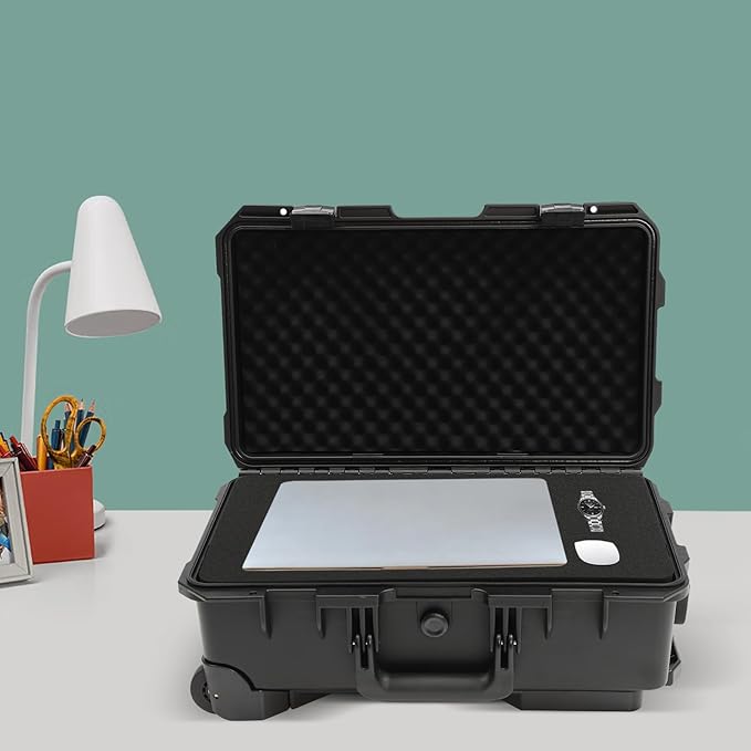 22" Weatherproof Hard Case Rolling Waterproof Case Dry Box with Foam Protective Cases Shockproof Hard Travel Cases For Cameras Lenses Electronic Equipment (Black) - Image 4