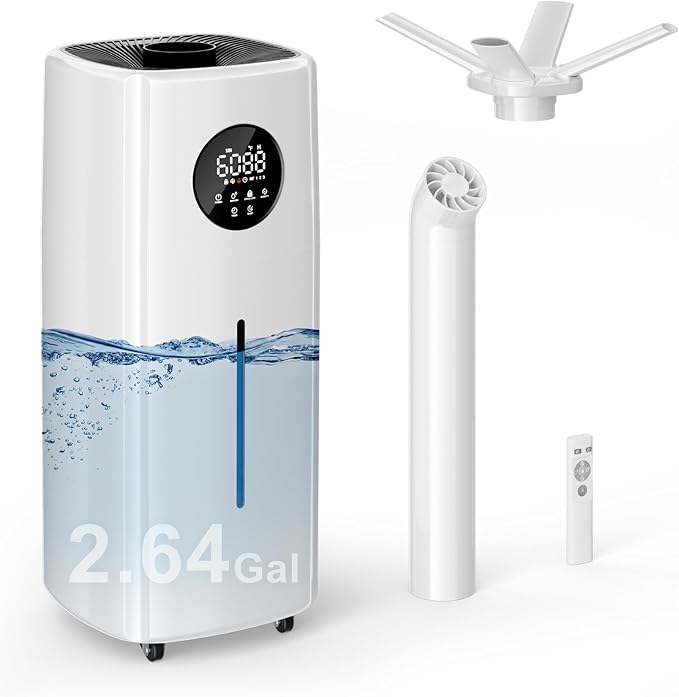 Uthfy 2.64Gal/10L Humidifier for Large Room, Dual 360° Nozzles Ultrasonic Humidifiers for Bedroom, Remote/Touch Control, Top Fill, 12H Timer by Uthfy