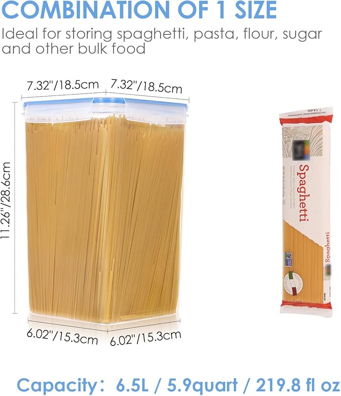 Vtopmart Extra Large Tall Airtight Food Storage Containers 4 Pieces 5.9qt / 6.5L-Plastic PBA Free Kitchen Pantry Canister for Spaghetti, Flour and Baking Supplies - Include 24 Labels, Blue - Image 2