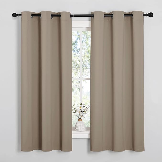 NICETOWN Room Darkening Curtains for Kitchen, Taupe, Set of 2, 42 inches Wide by 50 inches Long, Window Treatment Thermal Insulated Solid Grommet Room Darkening Curtains/Drapes for Bedroom by NICETOWN