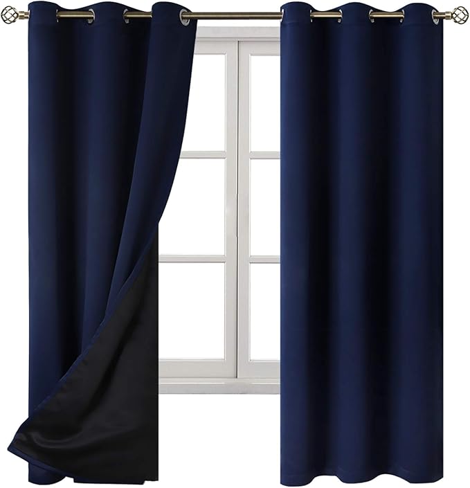 BGment Navy 100% Blackout Curtains for Bedroom 63 Inches Long with Black Liner, Thermal Insulated Double Layer Full Room Darkening Noise Reducing Grommet Curtain (42 x 63 Inch, Navy Blue, 2 Panels) - Image 8