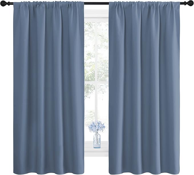 NICETOWN Blackout Curtains for Living Curtains, Triple Weave Home Decoration Thermal Insulated Solid Blackout Curtains & Drapes for Nursery (Stone Blue, Set of 2, 42-inch x 63-inch) - Image 2