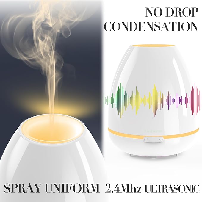 300ml Essential Oil Diffuser & Cool Mist Humidifier - Ultra-Quiet Ultrasonic Aromatherapy for Bedroom, 7 Color Night Light, BPA-Free, Auto Shut-Off, Up to 12H Continuous Mist(White) - Image 6