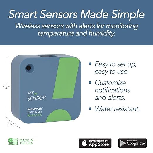 SensorPush HT.w Smart Temperature Sensor & Humidity Sensor - Thermometer & Hygrometer w/App Monitoring - Water Resistant Temperature and Humidity Monitor w/Heat Index for RV, Fridge & More - Image 2
