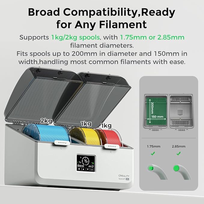 Creality Filament Dryer, Space Pi X4L Filament Storage Box for 4 Spools, Dual Independent Heating Chambers, 75℃ Max Temperature, Compatible with 1.75mm 2.85mm PLA PETG ABS TPU PC PA PAHT - Image 9