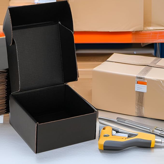 Small Shipping Boxes 8x8x4 Inch (25 Pack) - Sturdy Black Corrugated Cardboard Boxes for Small Business, Ecommerce, Mailing & Packaging | Recyclable Gift & Storage Boxes - Image 4