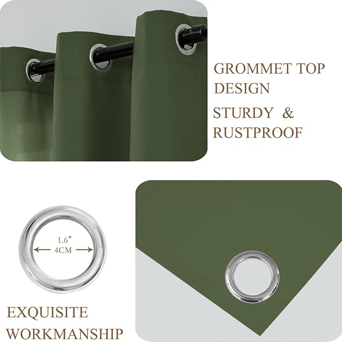 L.Z.E Olive Green Non-See-Through Privacy Curtains 63 Inch Length 2 Panels Set, Light Filtering Semi Sheer Curtains for Living Room Bedroom Nursery Grommet Top Short Window Panels (55" W x 63" L) - Image 5