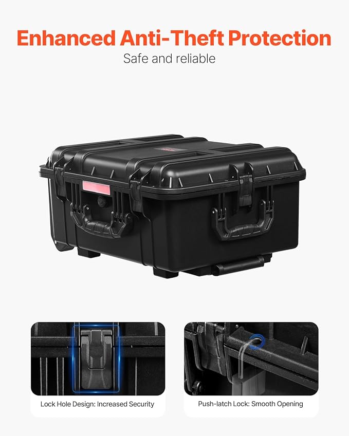 VEVOR Weatherproof Hard Case, Heavy Duty Protective Dry Box with Pre-Cut Foam, Wheels & Retractable Pull Handles for Travel, Hunt, Military, Tactical, IP67 Waterproof Case for Cameras(57x45x28) - Image 5
