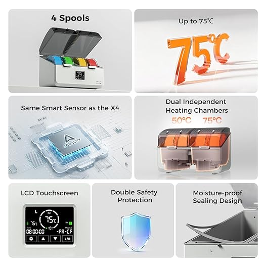Creality Space Pi X4L Filament Dryer Box,4 Spools Filament Storage Box with Dual Independent Heating Chambers,200W PTC Heats Up to 75°C Rapid Drying for PLA,PETG,TPU,ABS,PET,PC,ASA,PA - Image 2