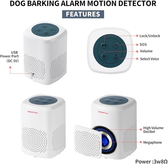 Barking Dog Alarm Motion Detector,Pir Human Body Sensor Alarm Electronic Burglar Deterrent Loud Siren,with Remote & USB,Say Goodbye to Unwanted Intruders - Image 3