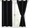 Hiasan Blackout Curtains for Bedroom - Light Blocking & Noise Reducing Window Curtains for Living Room, 2 Drape Panels Sewn with Tiebacks, Black, 38 x 54 Inch by Hiasan