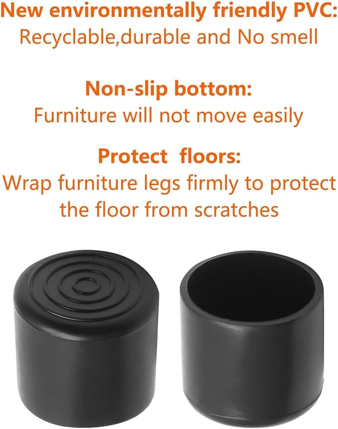 40 Pcs Round Rubber Furniture Leg Caps, 7/8"(22mm) Vinyl Flexible Chair Leg Floor Protectors/Covers Plastic End Caps for Patio/Indoor Furniture Leg Caps Railing (Black) - Image 4