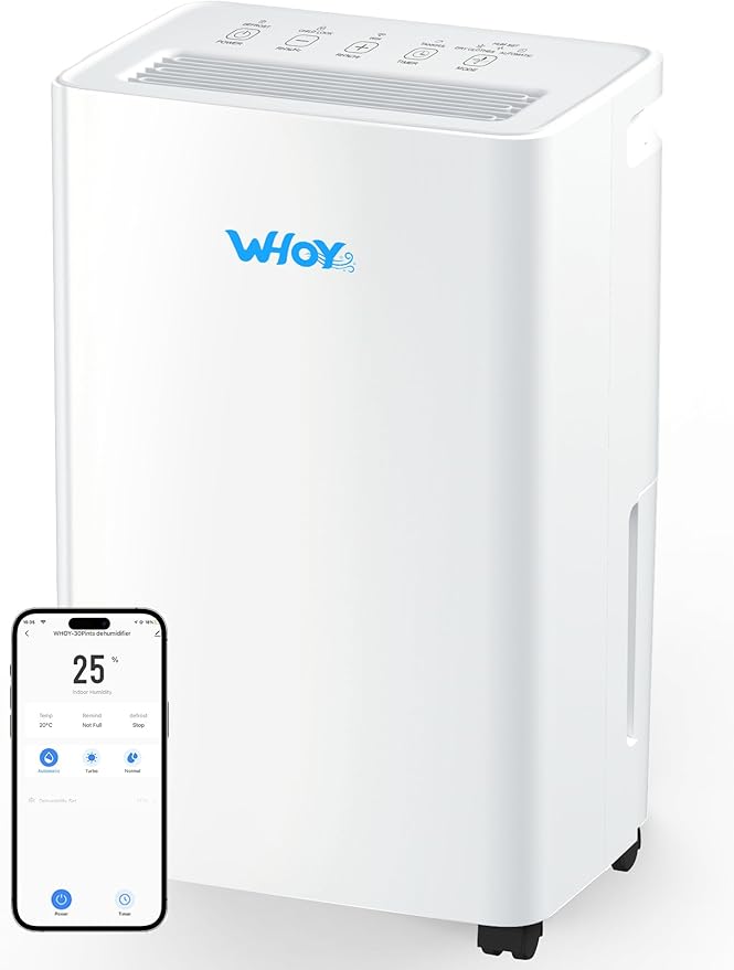 30 Pint Dehumidifier for Basement, Up to 1500-2000 Sq Ft, Smart App Control, Continuous Drain with Hose, Quiet Dehumidifier for Home & Office by WHOY