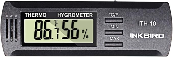 Inkbird ITH10 Digital Thermometer & Hygrometer, Black, Wall Mount, DC 3V, for Greenhouse Indoor Use Temperature & Humidity Monitor with Min/Max Memory by Inkbird
