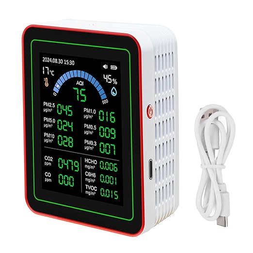 Indoor Air Quality Monitor, 18 in 1 Professional Meter, Battery Powered, Data Storage, Tester for CO2 TVOC HCHO PM2.5 PM10 Temp Humid - Image 7