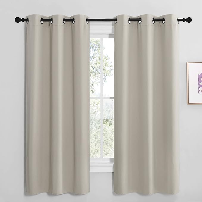NICETOWN Kitchen Curtains for Decoration, Thermal Insulated Grommet Room Darkening Draperies/Panels for Laundry (Natural, 2 Panels, W42 x L68 inches) by NICETOWN