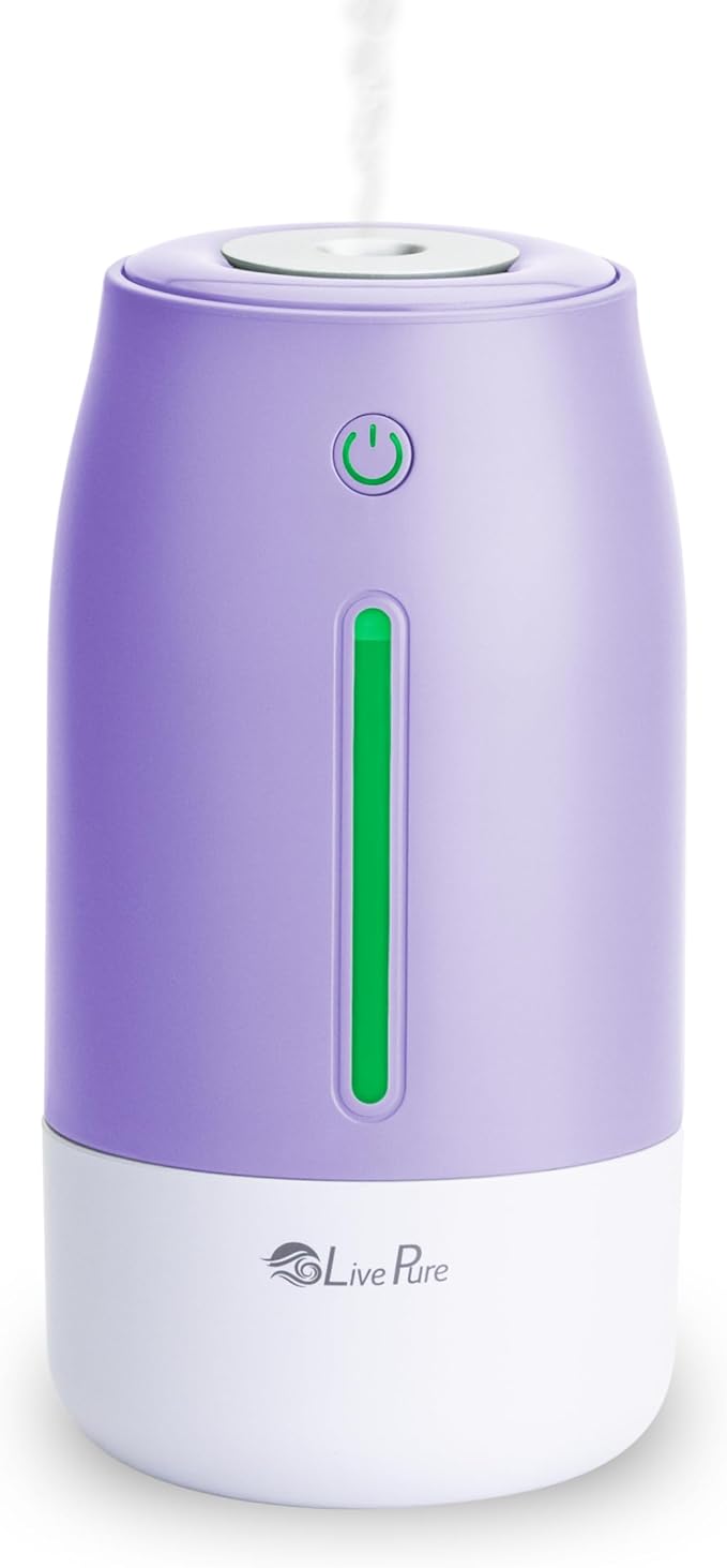 LivePure Cool Mist Humidifiers for Bedroom. Small Humidifier for Babies, Nursery, Plants, Office. Ultrasonic Cool Mist Humidifier w/Quiet Operation, USB-C Rechargeable. Lavender by LivePure