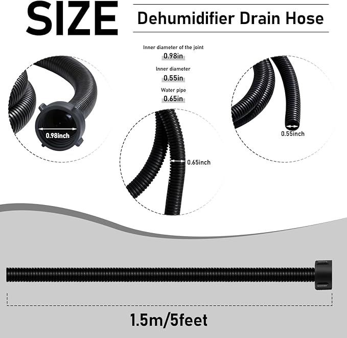 Dehumidifier Drain Hose 3/4 Inches FHT Connection with Rust-Resistant PE Connectors Cuttable Drainage Pipe Replacement Hose for Most Brand of Dehumidifiers, 5 Feet Black - Image 2