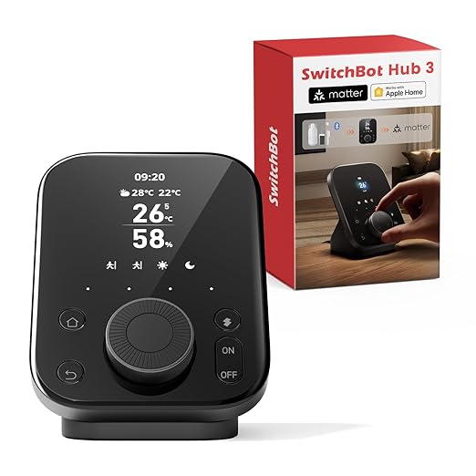 SwitchBot Hub 3 (3rd Gen) Smart Home Command Center: Screen + Physical Dial, IR Remote Hub for TVs/ACS, Temp/Humidity Sensor (±0.2°C), Matter Bridge, Bluetooth 200m, Works on 2.4GHz WiFi by SwitchBot