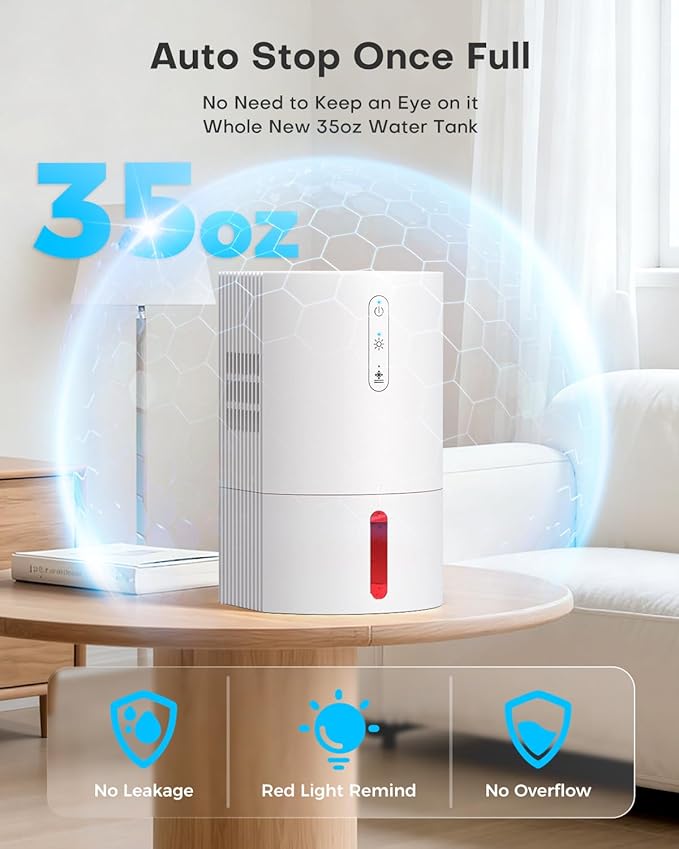 Dehumidifiers for Home, 35oz Dehumidifier for Bathroom with Auto Shut-off Auto Defrost, Whisper Quiet Dehumidifier for Bedroom Office RV Closet Wardrobe (White) - Image 4