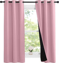 NICETOWN 100% Blackout Short Curtains with Black Liners, 2 Panels, 37"W by 63"L, Crystal Pink, Solid Thermal Insulated Full Blackout 2-Layer Lined Drapes, Energy Efficiency Window Drapes for Bedroom by NICETOWN