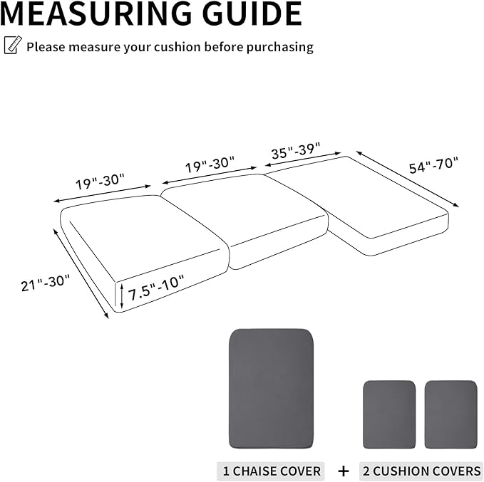 Easy-Going Stretch 3 Pieces Couch Cushion Covers for Sectional Sofa Left/Right L Shape Chaise Lounge Sofa Seat slipcover Anti-Slip Sofa Cover Soft (2 Seater + 1 Chaise, Grey) - Image 2
