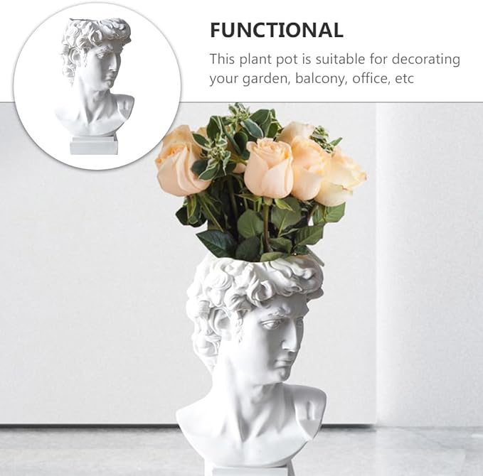 DOITOOL Greek Statue of David Collectible Figurine Cute Vase Vases for Decor Face Flower Dried Flower Vase Decorative Planter Greece Ornaments White Resin - Image 2