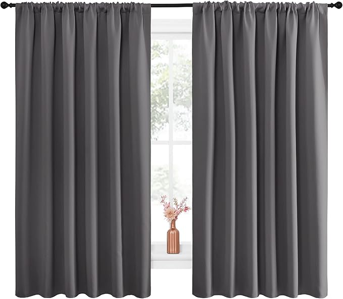 NICETOWN Blackout Curtain Panels for Window - Thermal Insulated Rod Pocket Blackout Drapes/Draperies for Dining Room (2 Panels, W70 x L63 inches, Grey) - Image 2