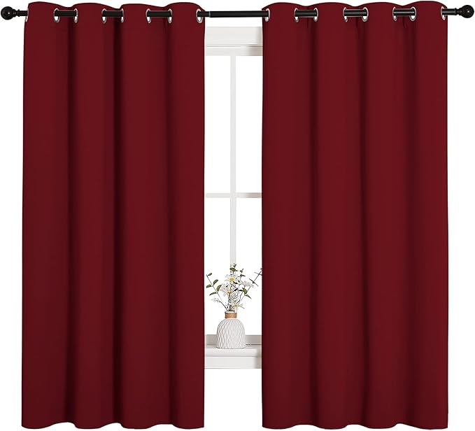 NICETOWN Christmas Burgundy Window Curtains Blackout Drapes, Thermal Insulated Solid Grommet Blackout Curtains/Draperies for Laundry Room (One Pair, 55 by 68-inch, Burgundy Red) - Image 2