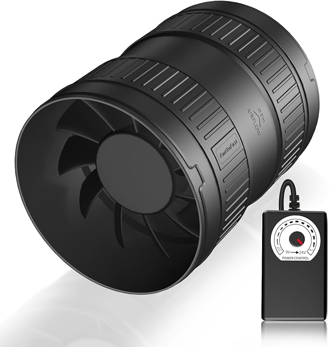 6 Inch Inline Duct Fan 345CFM Airflow with Stepless Speed Control Low Noise Energy Saving Ventilation Booster Fan for Grow Tents,Workshops,Basements by FanGoFast