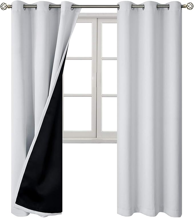 BGment Thermal Insulated 100% Blackout Curtains for Bedroom with Black Liner, Double Layer Full Room Darkening Noise Reducing Grommet Curtain (42 x 84 Inch, Greyish White, 2 Panels) - Image 8