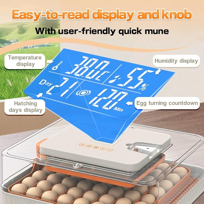 Automatic 56-Egg Incubator for Breeders, Sensor-Based Precise Humidity & Temp Control, Adjustable Egg Spacing, Auto Turn & Auto Stop, Preset Incubation Days, Candler, Chick Separator - Image 2