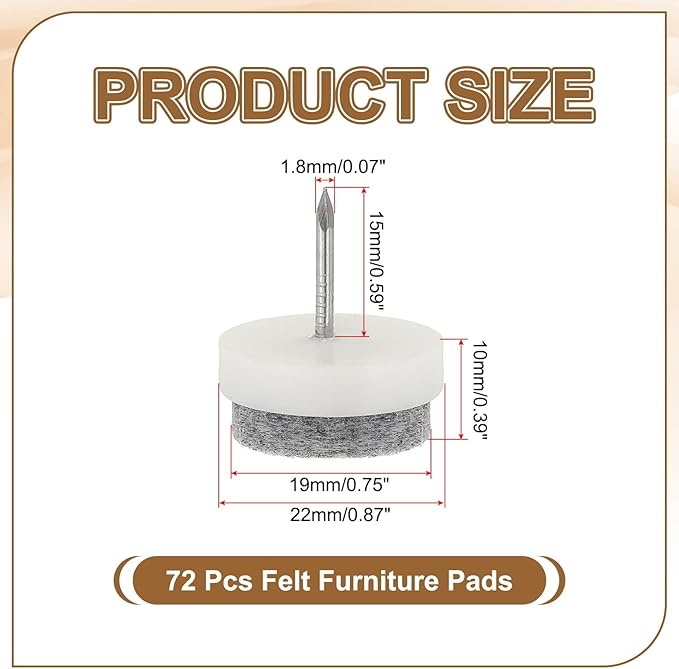 PATIKIL 22 mm Nail-on Felt Pads, 72 Pcs Round Felt Furniture Sliders Pads Heavy Duty Floor Protectors for Wooden Chair Sofa Cabinet Table Leg Feet Hardwood Floors, White - Image 2