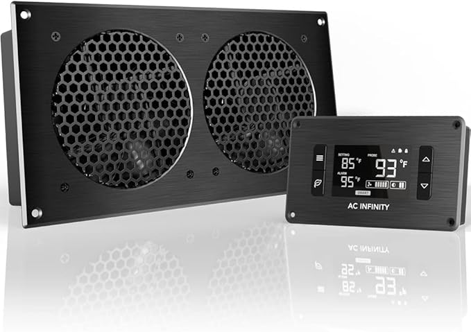 AC Infinity AIRPLATE T7, Quiet Cooling Fan System 12" with Thermostat Control, for Home Theater AV Cabinets by ACInfinity