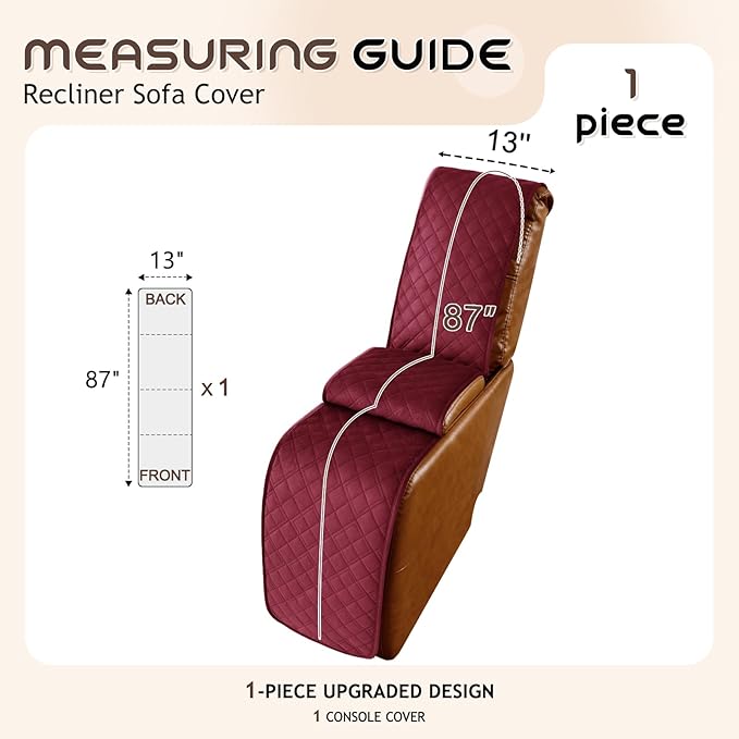Arfntevss Recliner Sectional Couch Covers for Reclining Sectional L Shape Sofa Cover Non Slip Washable Recliner L Shaped Slipcover Middle Console Protector (1 Console Cover, Wine Red) - Image 4