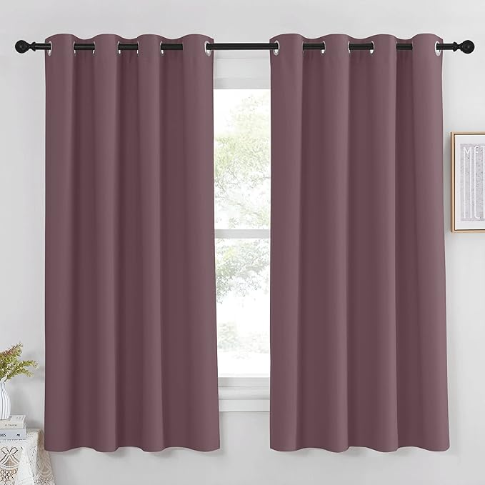 NICETOWN Blackout Dry Rose Curtain 63 inches Long for Girls Room - Grommet Thermal Insulated Room Darkening Window Treatment Privacy Drapes for Bedroom/Living Room (1 Piece, W52 x L63) by NICETOWN